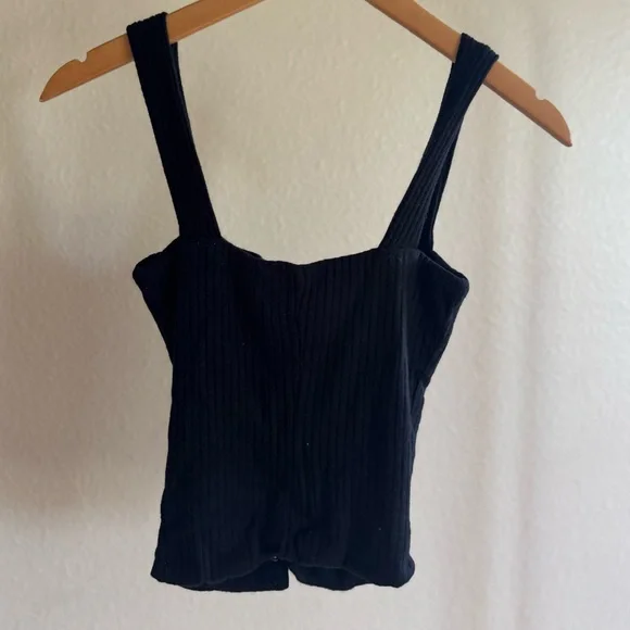 Reformation black ribbed sawyer lace up top size XS - Picture 7 of 7